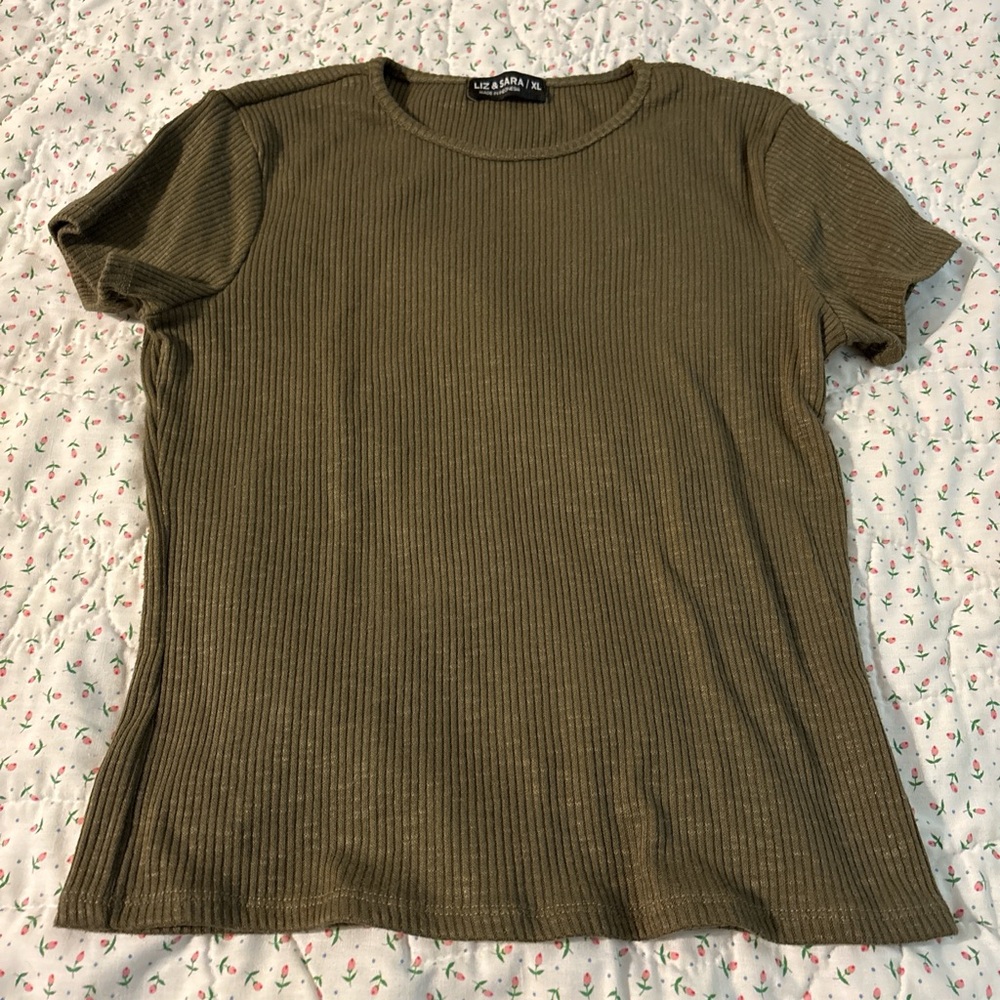 Casual Olive Ribbed Short Sleeve Top
